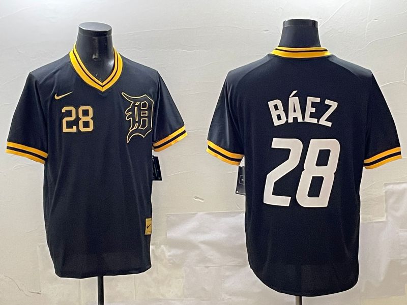 Men Detroit Tigers #28 Baez Black Gold Game 2025 Nike MLB Jersey style 3